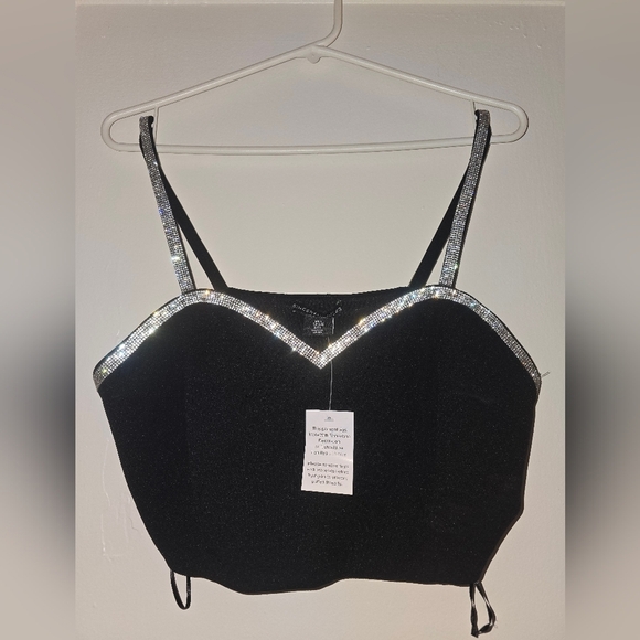 Sincerely Jules Black Crop Top with Silver Trim - Picture 3 of 5